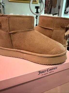 Juicy Couture Chestnut Suede Short Shearling Booties